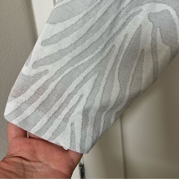 Chico's Womens Size 3 Long Open Cardigan Tunic Gray Silver Metallic 3/4 Sleeve - Picture 5 of 14